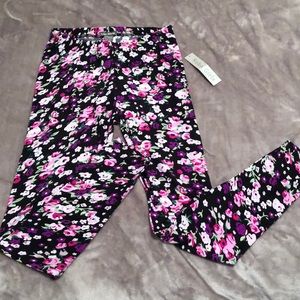 Girls Purple and Pink Floral Leggings